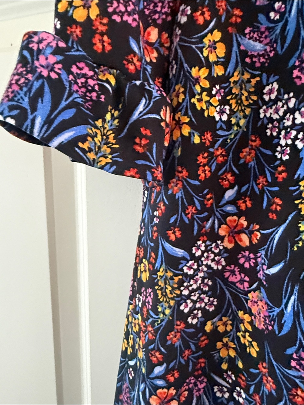 CeCe Black Floral Mini Dress with Pink, Yellow & Blue Flowers - Picture 4 of 5
